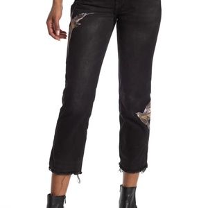 Allsaints BIRDS Embroidered 25 Cropped Black Jean